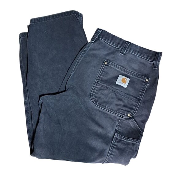 Vintage Carhartt Jeans Mens 38 Distressed Holes Paint Reinforced Knee Black Pant